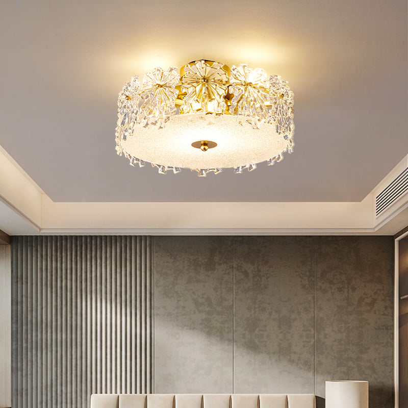 Round Shape Ceiling Lamp Modern Simple Style Iron Flush Mount with Glass Lampshade for Aisle Bedroom