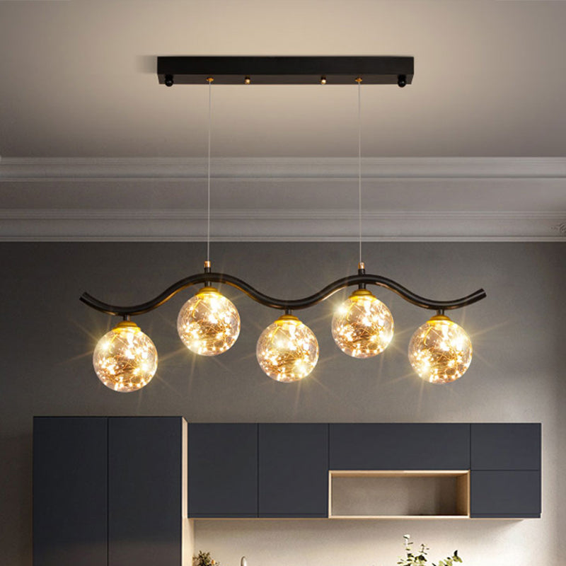 Spherical Shape Island Pendants Contemporary Glass 5 Light Hanging Lights
