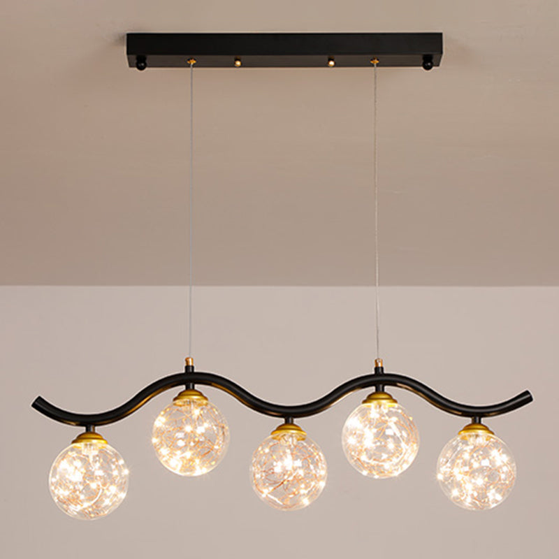 Spherical Shape Island Pendants Contemporary Glass 5 Light Hanging Lights