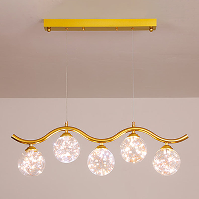Spherical Shape Island Pendants Contemporary Glass 5 Light Hanging Lights
