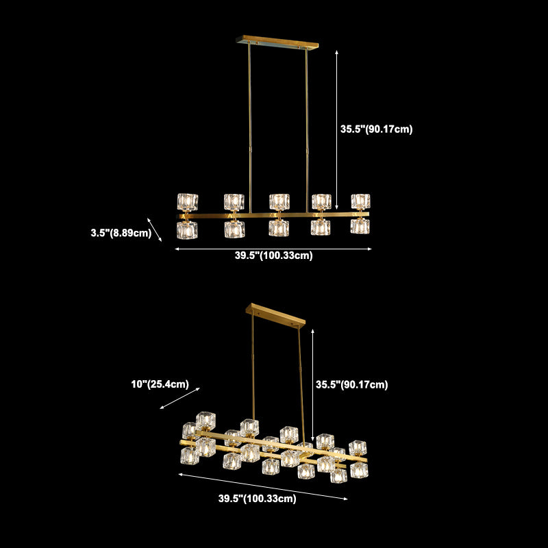 Luminaire de l'île contemporaine Crystal Cube Island Lights for Kitchen