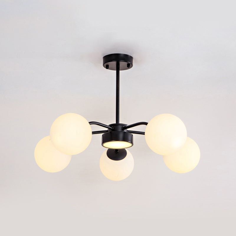 Nordic Spherical Pendant Light White Glass Hanging Light for Living Room