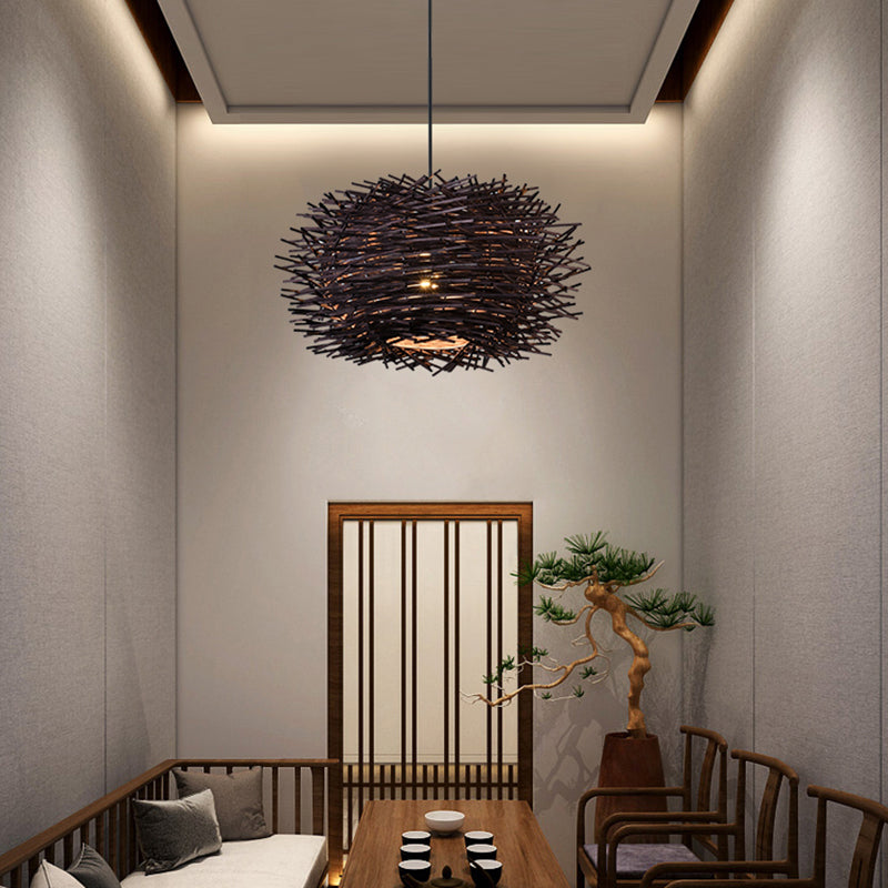 Bird's Nest Hanging Light Kit 1-Licht Bambus Asien Anhänger Licht für Esszimmer