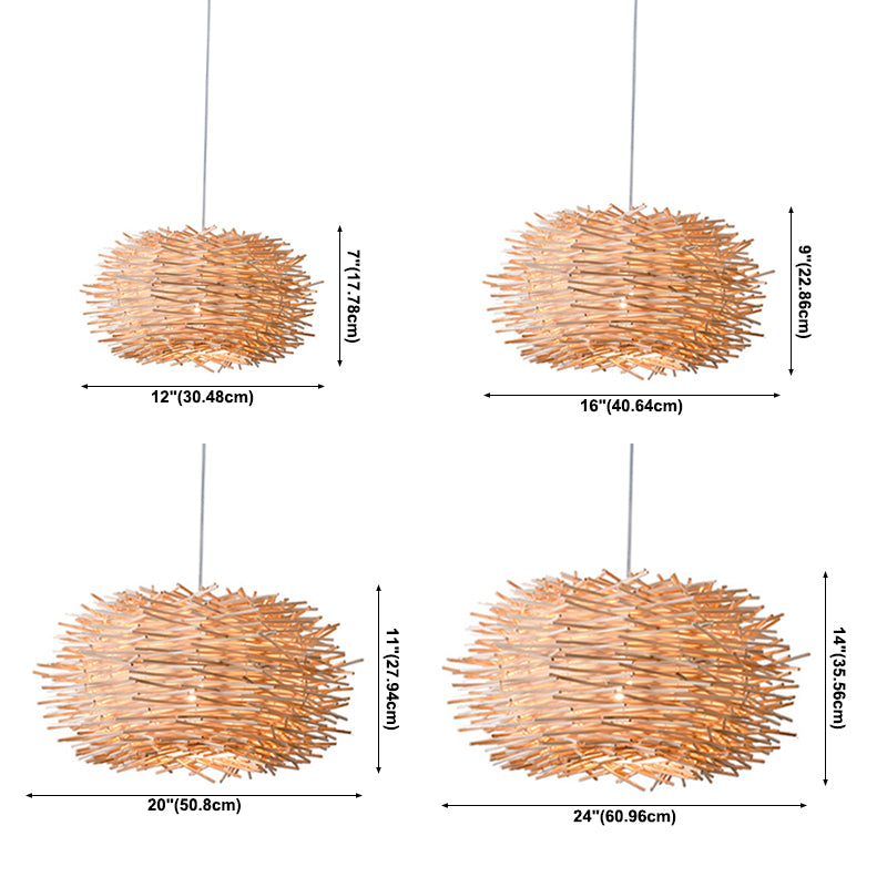 Bird's Nest Hanging Light Kit 1-Licht Bambus Asien Anhänger Licht für Esszimmer