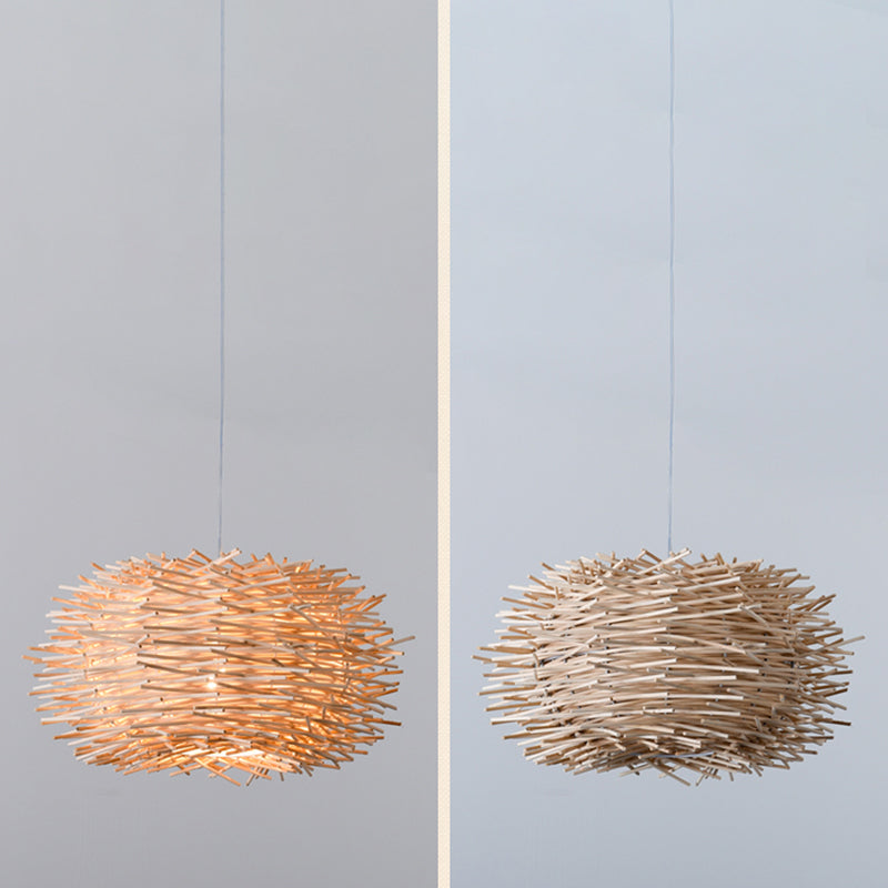Bird's Nest Hanging Light Kit 1-Licht Bambus Asien Anhänger Licht für Esszimmer