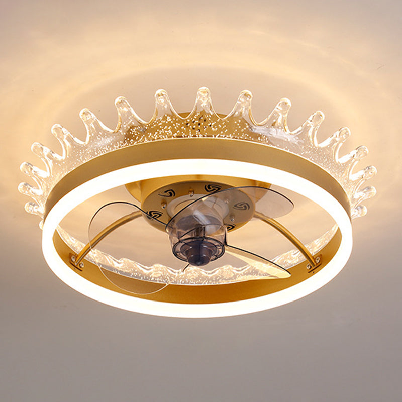 Moderne prägnante LED Deckenventilator Leichte Eisenkreisendeckenventilatoren mit Acrylschatten