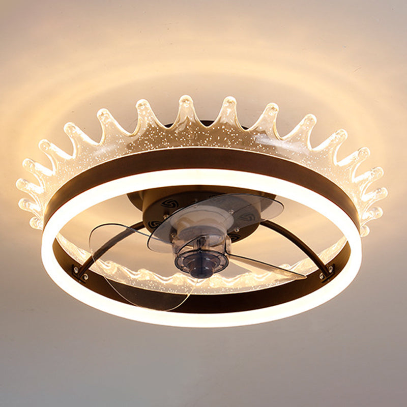 Moderne prägnante LED Deckenventilator Leichte Eisenkreisendeckenventilatoren mit Acrylschatten
