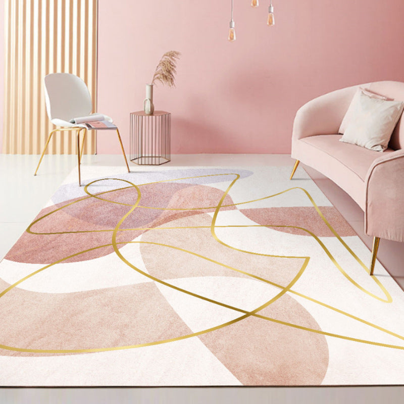 Pink Modern Rug Polyester Irregular Color Piece Rug Washable Rug for Drawing Room