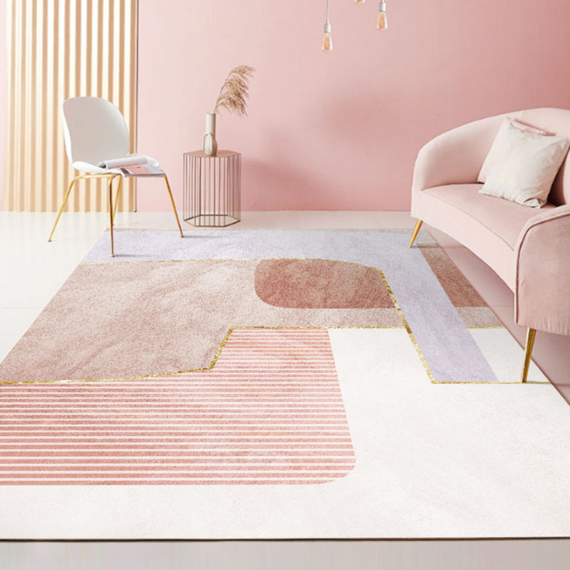 Pink Modern Rug Polyester Irregular Color Piece Rug Washable Rug for Drawing Room
