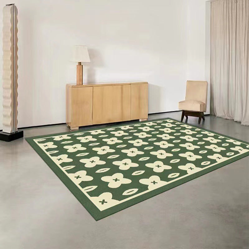 Dark Green Modern Rug Polyester Circle Rug Washable Rug for Living Room