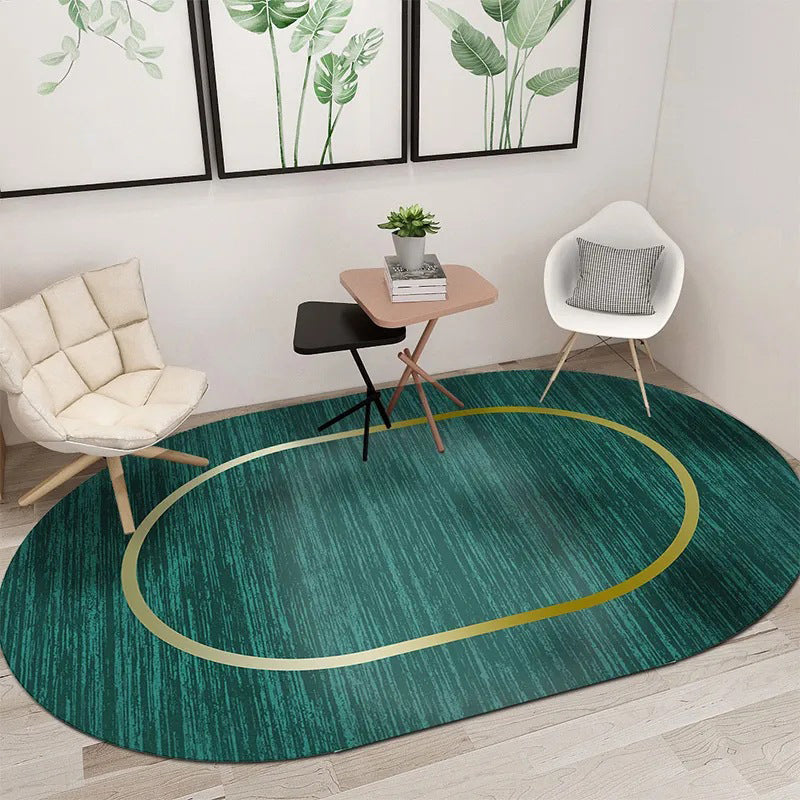 Dark Green Modern Rug Polyester Stripe Rug Stain Resistant Rug for Home Decor