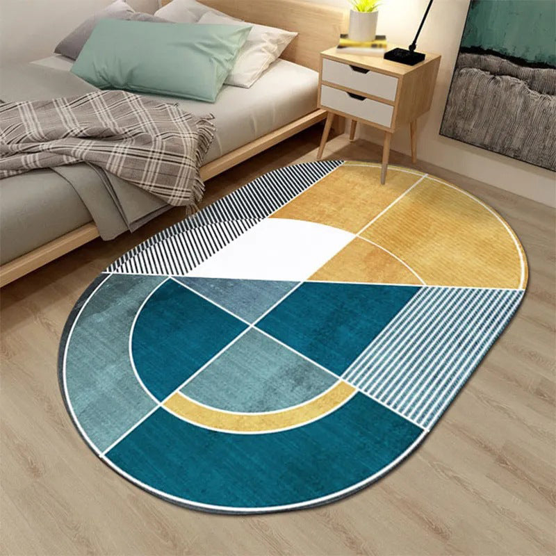 Dark Green Modern Rug Polyester Stripe Rug Stain Resistant Rug for Home Decor