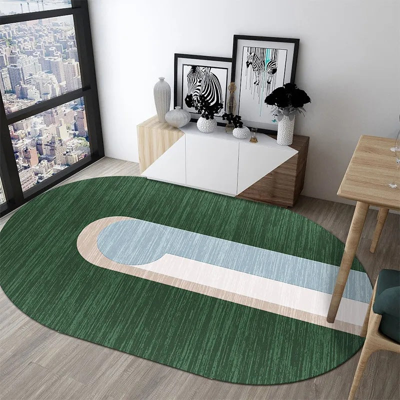 Dark Green Modern Rug Polyester Stripe Rug Stain Resistant Rug for Home Decor