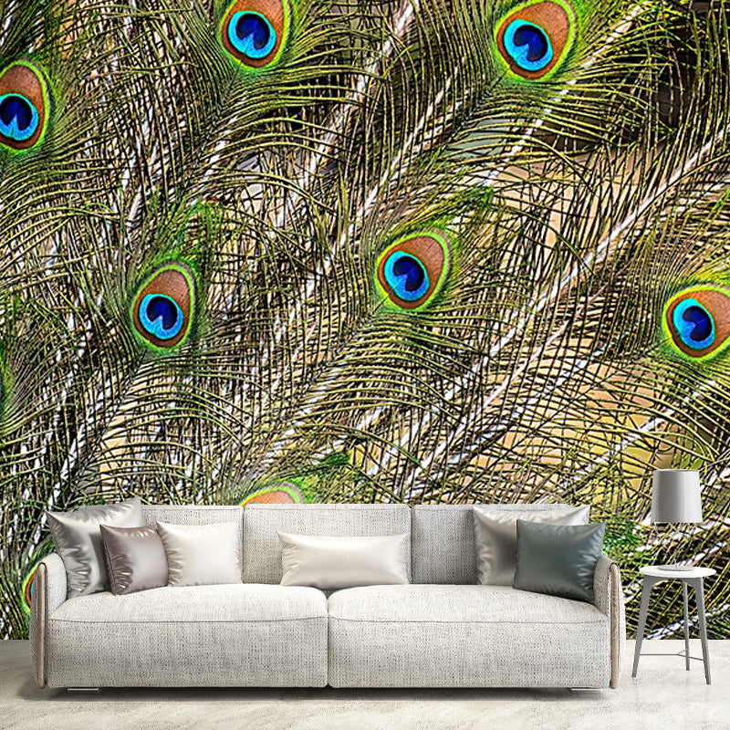 Photography Stain Resistant Mural Wallpaper Peacock Feather Living Room Wall Mural