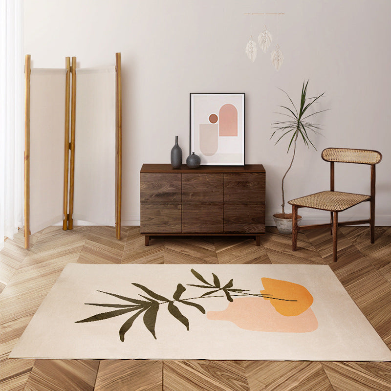 Orange Simple Rug Polyester Leaves Rug Stain Resistant Rug for Drawing Room