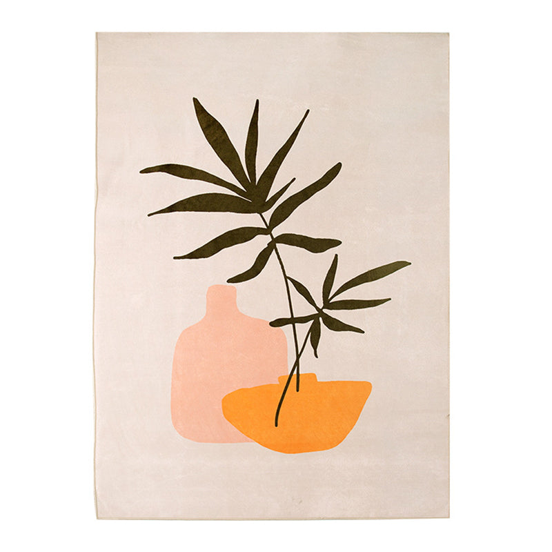 Orange Simple Rug Polyester Leaves Rug Stain Resistant Rug for Drawing Room