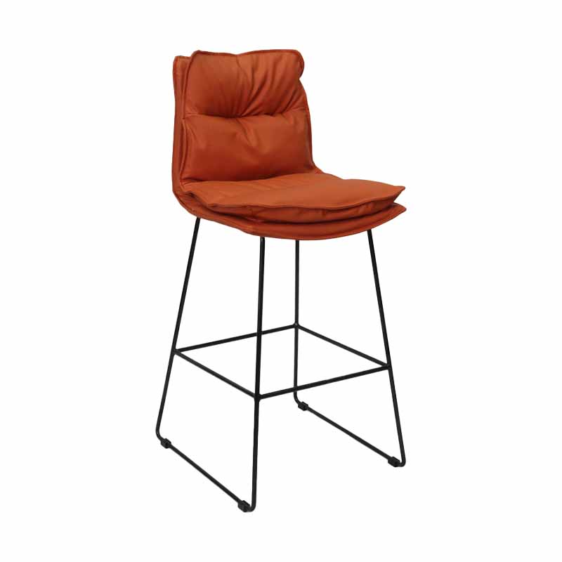 Scandinavian Leather Counter Stools Black Metal Low Back Bar Stools with Footrest