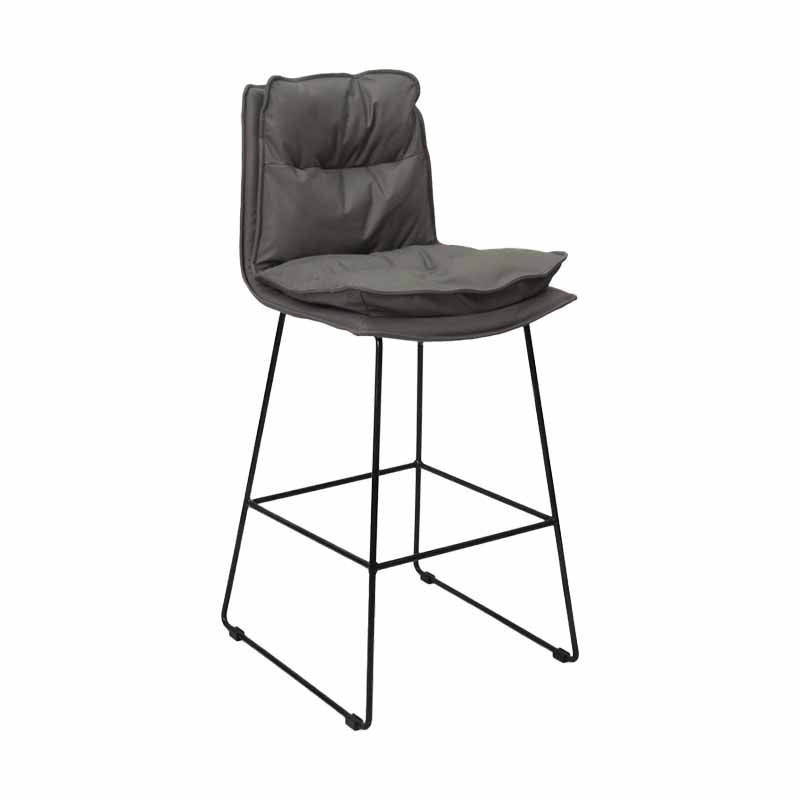 Scandinavian Leather Counter Stools Black Metal Low Back Bar Stools with Footrest