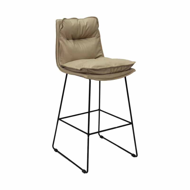 Scandinavian Leather Counter Stools Black Metal Low Back Bar Stools with Footrest