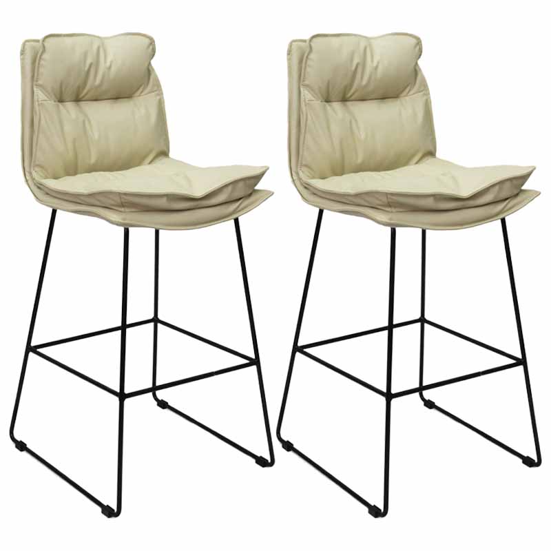 Scandinavian Leather Counter Stools Black Metal Low Back Bar Stools with Footrest