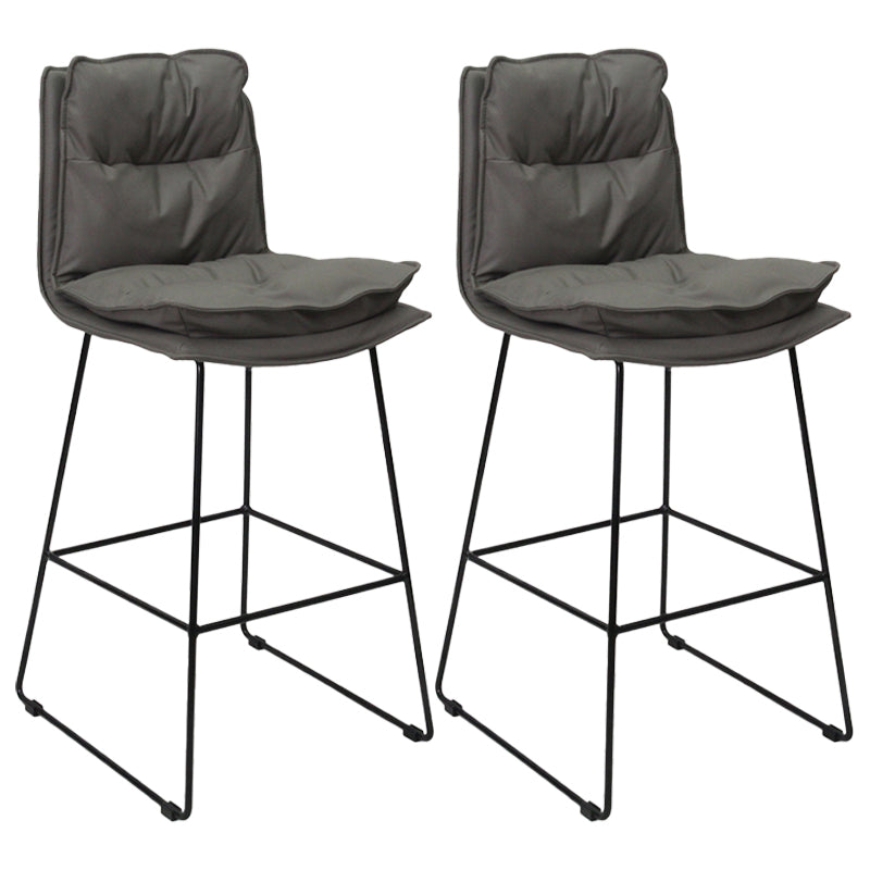 Scandinavian Leather Counter Stools Black Metal Low Back Bar Stools with Footrest
