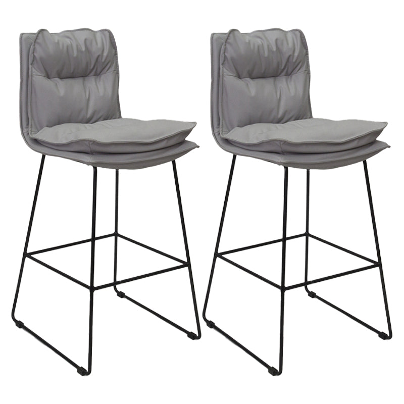 Scandinavian Leather Counter Stools Black Metal Low Back Bar Stools with Footrest