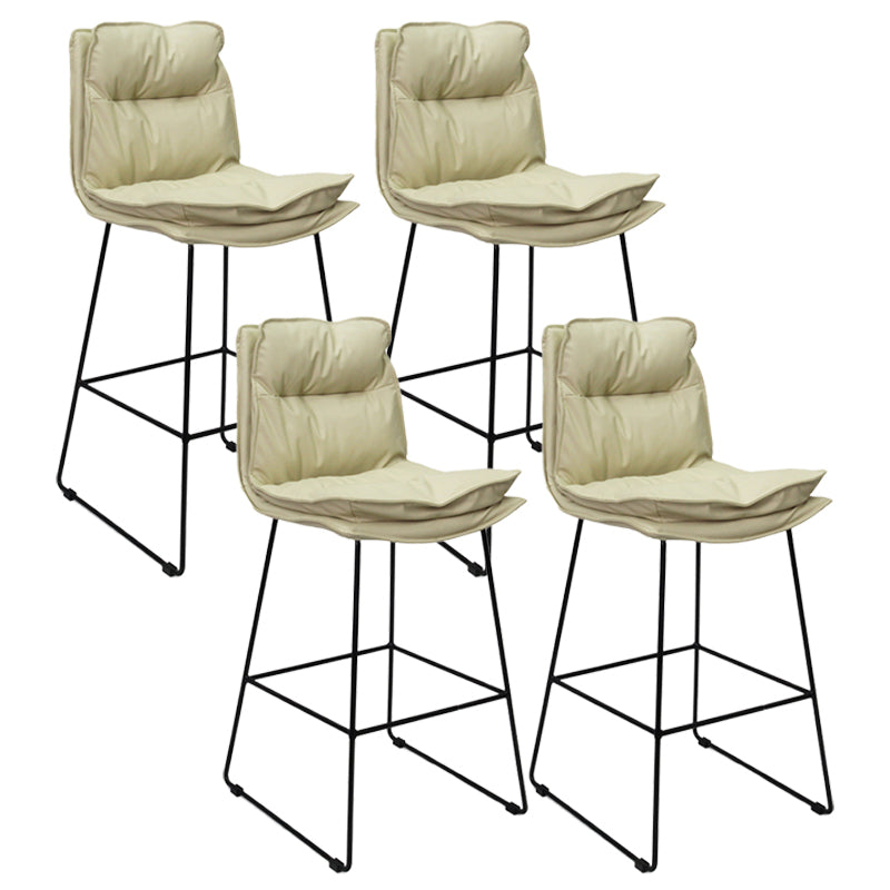 Scandinavian Leather Counter Stools Black Metal Low Back Bar Stools with Footrest