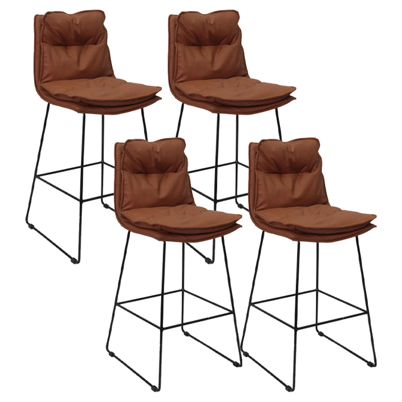 Scandinavian Leather Counter Stools Black Metal Low Back Bar Stools with Footrest