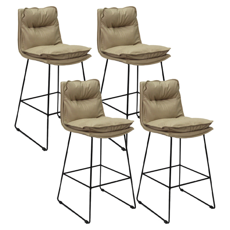 Scandinavian Leather Counter Stools Black Metal Low Back Bar Stools with Footrest