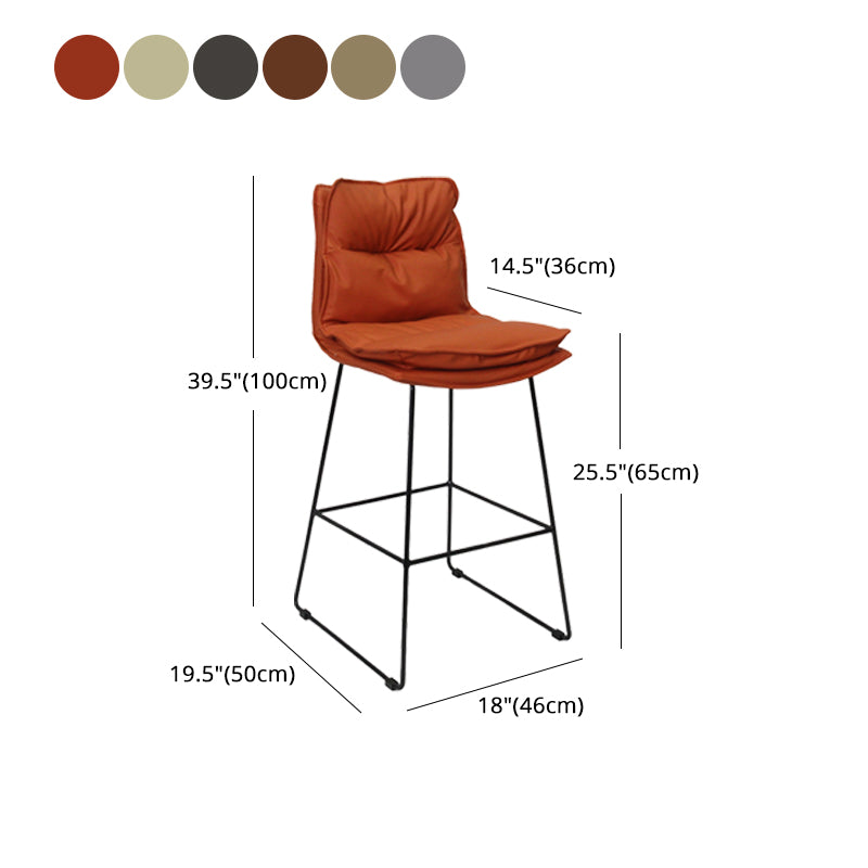 Scandinavian Leather Counter Stools Black Metal Low Back Bar Stools with Footrest