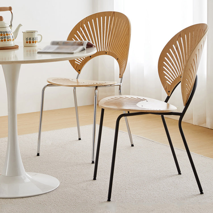Sillas de comedor de madera de estilo moderno, respaldo abierto, sillas laterales con patas de metal