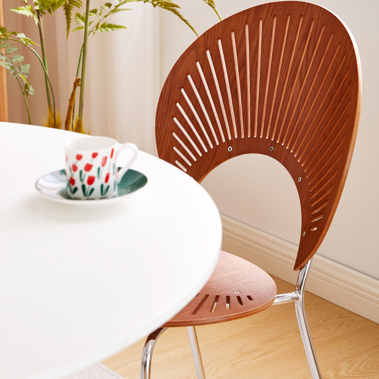 Sillas de comedor de madera de estilo moderno, respaldo abierto, sillas laterales con patas de metal