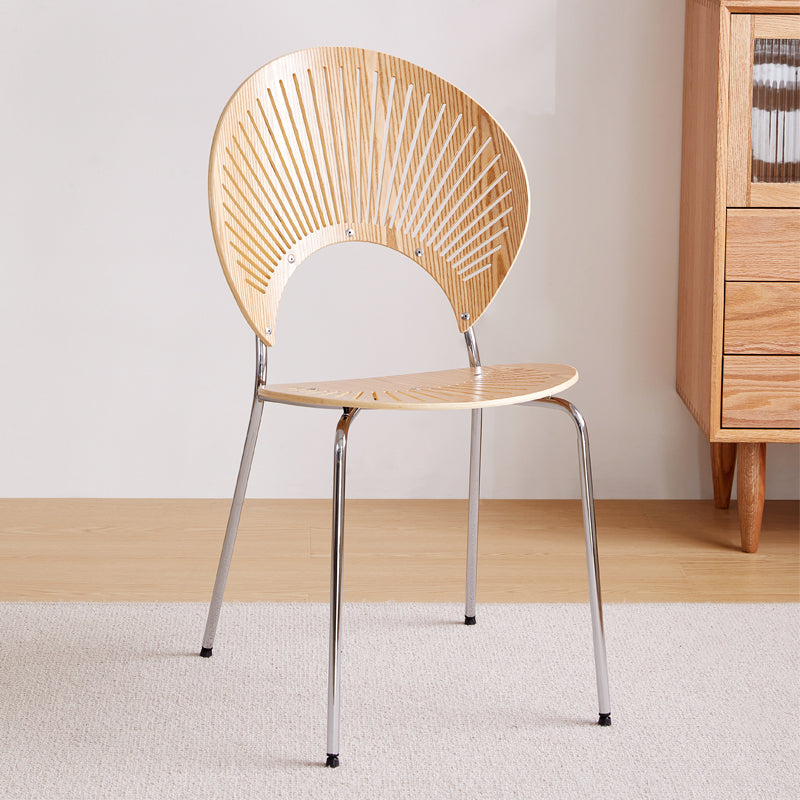 Sillas de comedor de madera de estilo moderno, respaldo abierto, sillas laterales con patas de metal