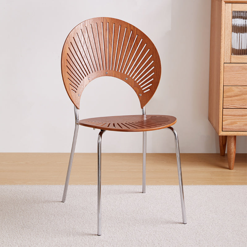 Sillas de comedor de madera de estilo moderno, respaldo abierto, sillas laterales con patas de metal