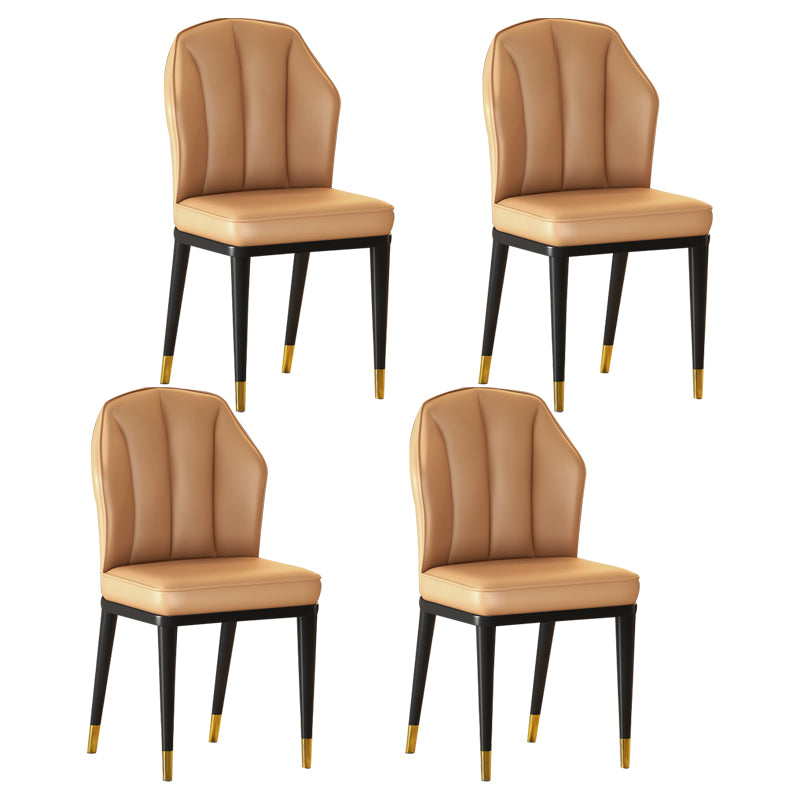 Sillas sin brazos de comedor de metal Glam tapizadas sillas de cuero para restaurante