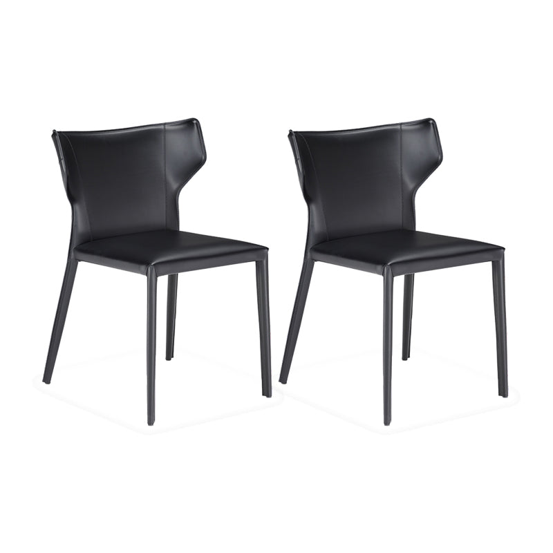 Silla lateral moderna con respaldo de orejas, silla de cuero con acabado mate para comedor