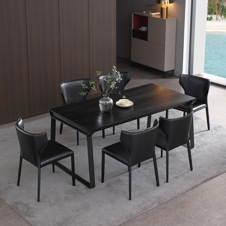 Silla lateral moderna con respaldo de orejas, silla de cuero con acabado mate para comedor