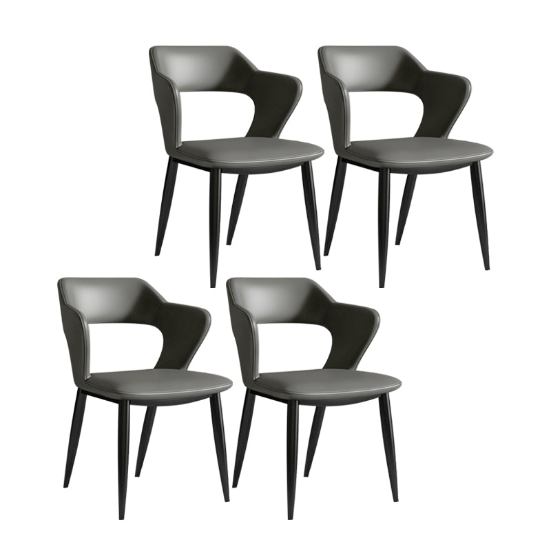 Silla de comedor contemporánea con respaldo abierto curvado de cuero con acabado mate