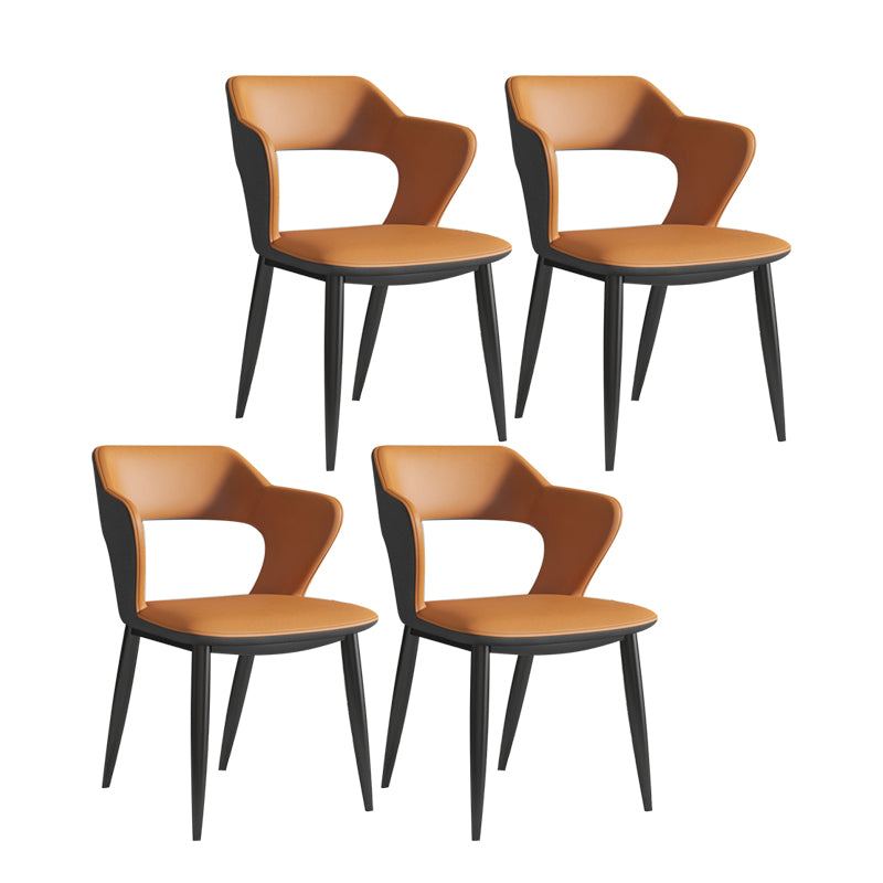 Silla de comedor contemporánea con respaldo abierto curvado de cuero con acabado mate