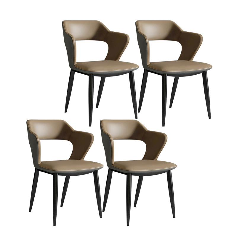 Silla de comedor contemporánea con respaldo abierto curvado de cuero con acabado mate