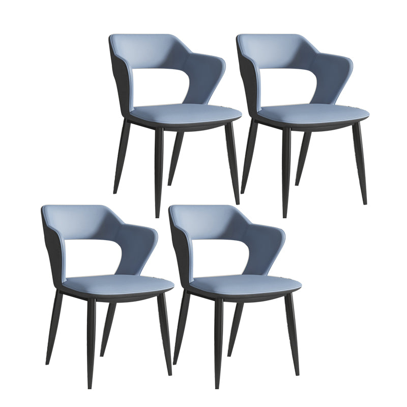 Silla de comedor contemporánea con respaldo abierto curvado de cuero con acabado mate