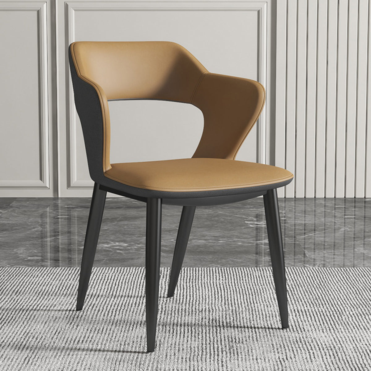 Silla de comedor contemporánea con respaldo abierto curvado de cuero con acabado mate