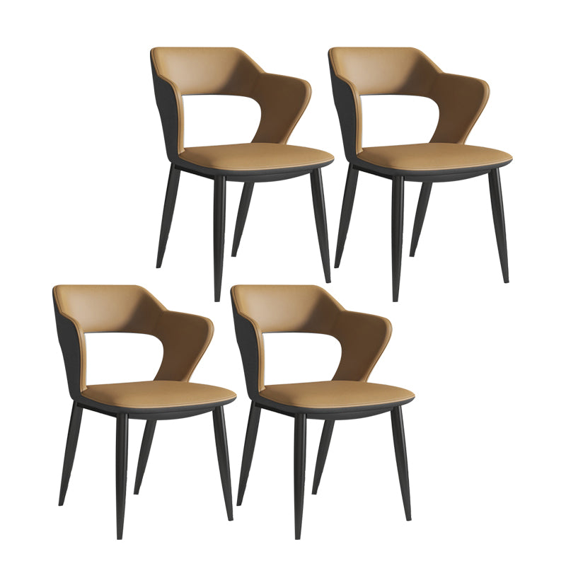 Silla de comedor contemporánea con respaldo abierto curvado de cuero con acabado mate