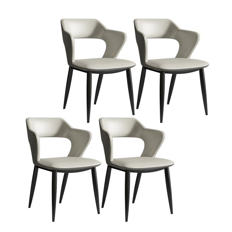 Silla de comedor contemporánea con respaldo abierto curvado de cuero con acabado mate