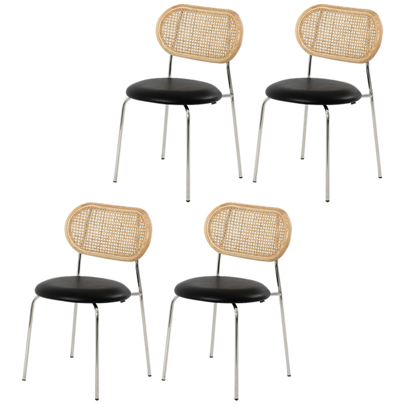 Silla sin brazos contemporánea, silla con respaldo abierto curvado de cuero con acabado mate para patio
