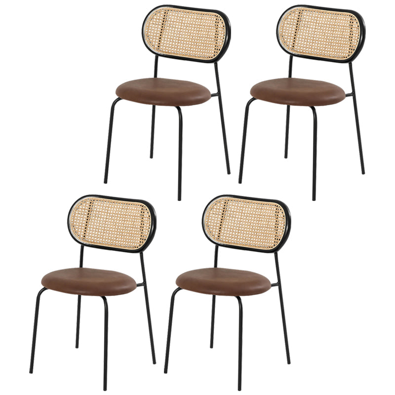 Silla sin brazos contemporánea, silla con respaldo abierto curvado de cuero con acabado mate para patio