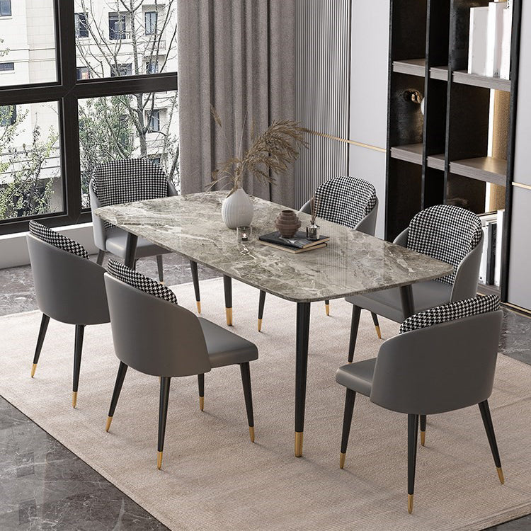 Nordic 1/2/3/5/7 Pieces Dining Set with Sintered Stone Table and Leather Chairs Dining Set