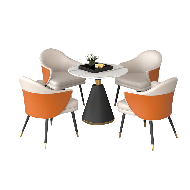1/5 Pcs Metal Modern Dining Room Set with Round Table and Arm Chairs Dining Set
