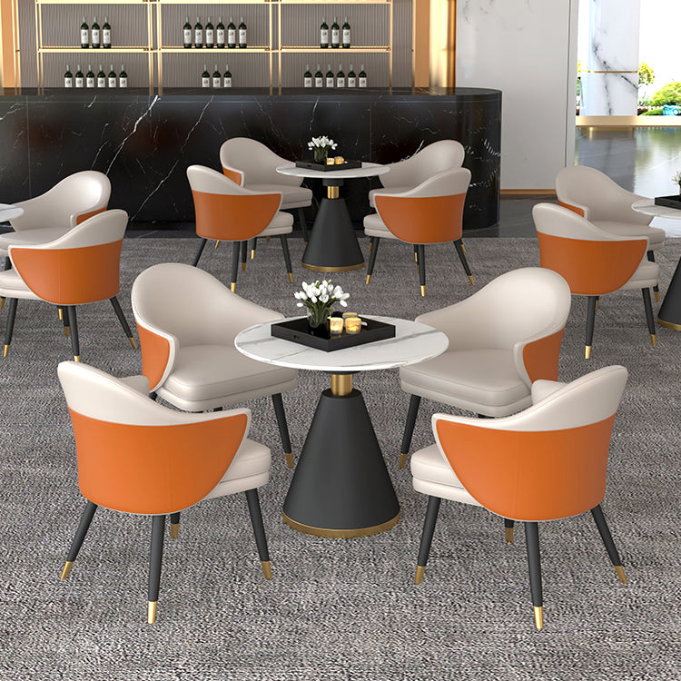 1/5 Pcs Metal Modern Dining Room Set with Round Table and Arm Chairs Dining Set