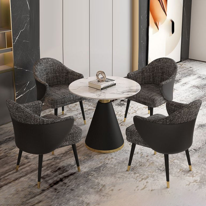 1/5 Pcs Metal Modern Dining Room Set with Round Table and Arm Chairs Dining Set